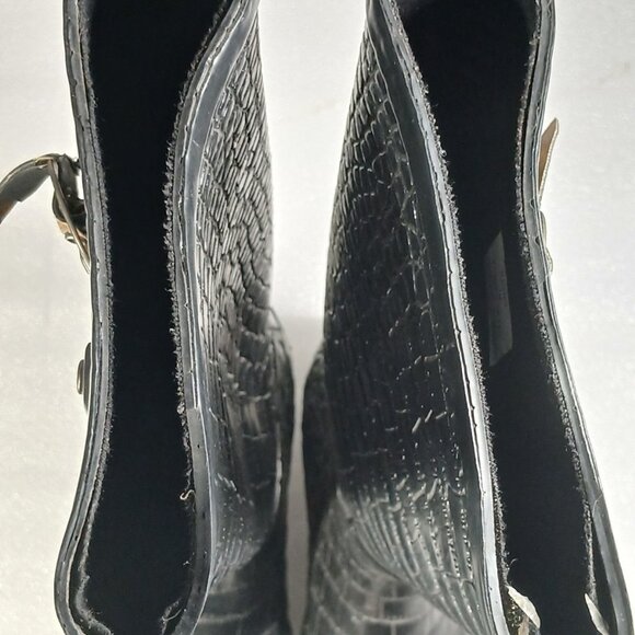 Steve Madden Rainey Black Croc Embossed Rubber Rain Boots Women's 7 Great Cond - Picture 10 of 13